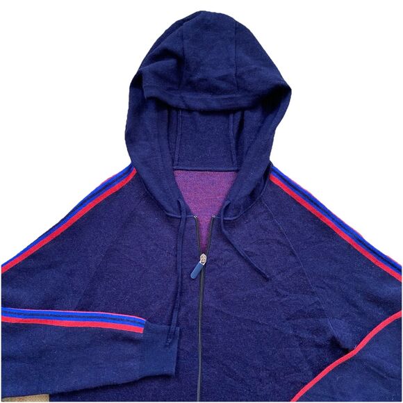 Bikkembergs Wool Blend Hoodie Sweatshirt Large Blue Track Stripe Hooded - Picture 3 of 6